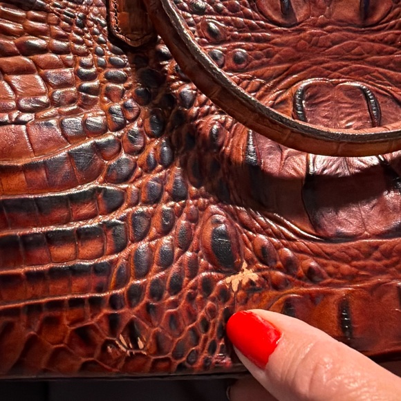 Brahmin Croc-Embossed Satchel in Rich Chestnut Brown with MATCHING wallet